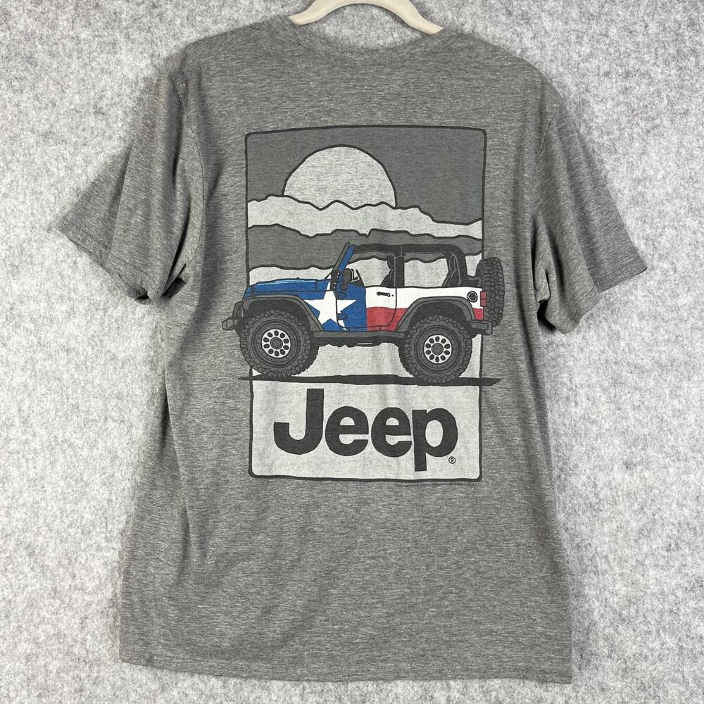 Jeep T Shirt Mens Large Gray Texas Flag Graphic Tee Crew Neck Truck Logo Casual
